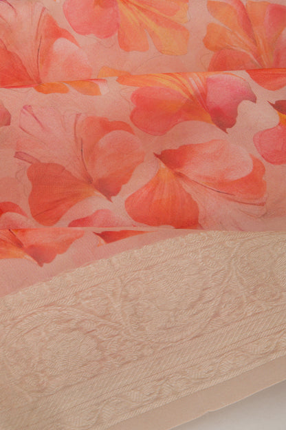 Organza Floral Printed Cream Saree