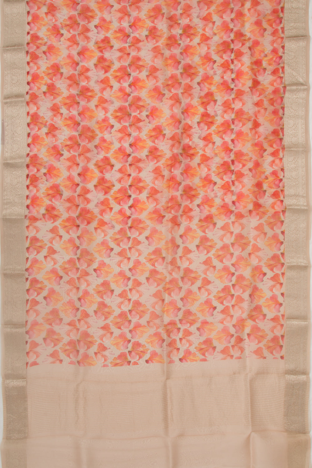 Organza Floral Printed Cream Saree
