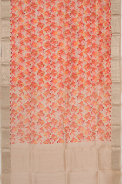 Organza Floral Printed Cream Saree