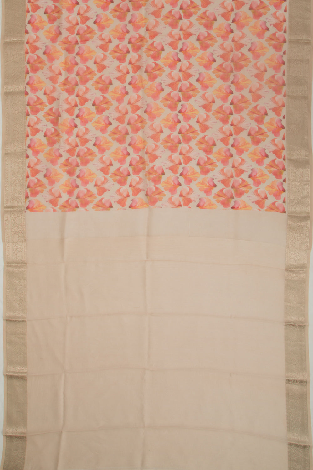Organza Floral Printed Cream Saree