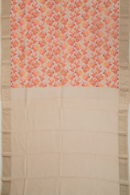 Organza Floral Printed Cream Saree