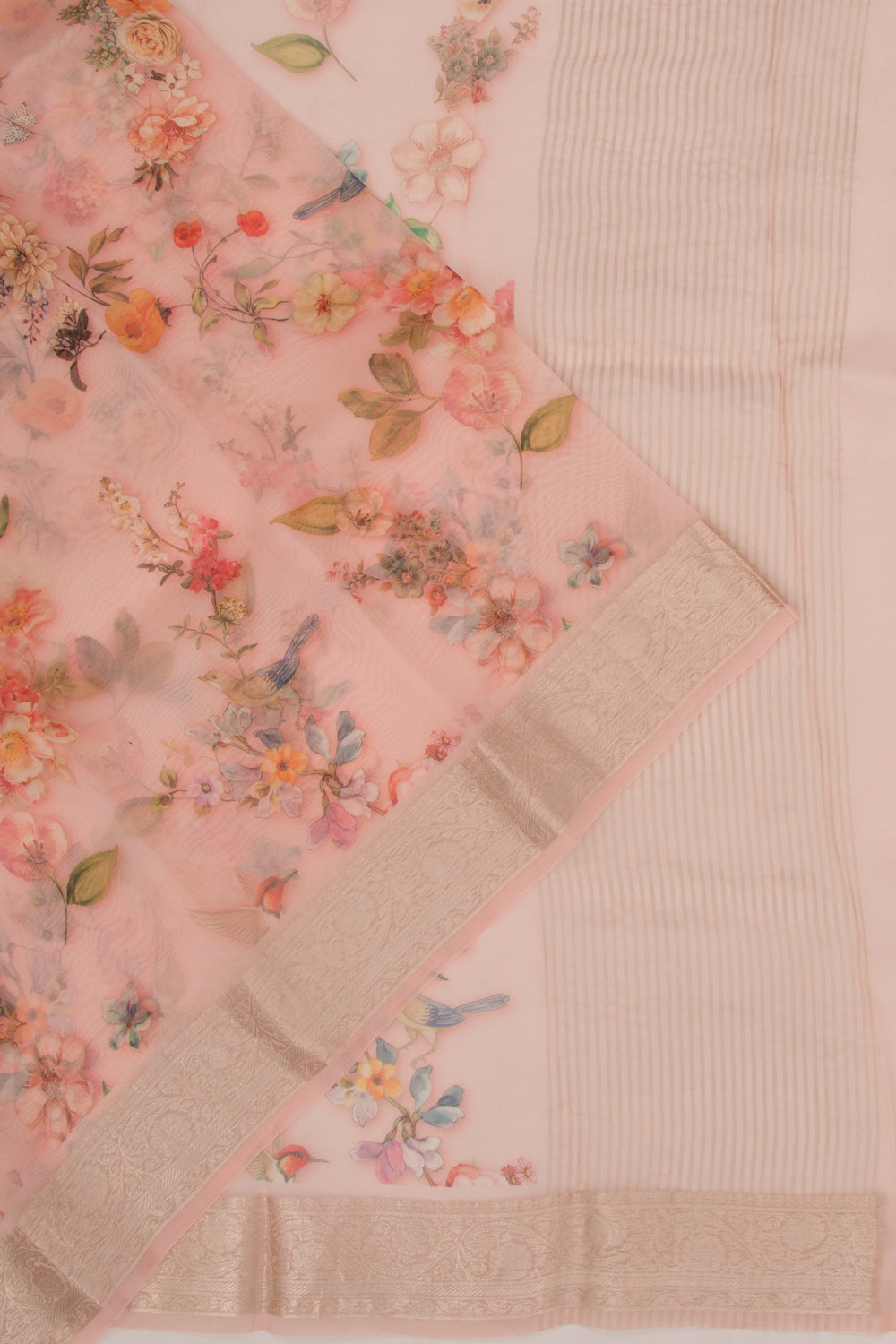 Organza Floral Printed Peach Saree