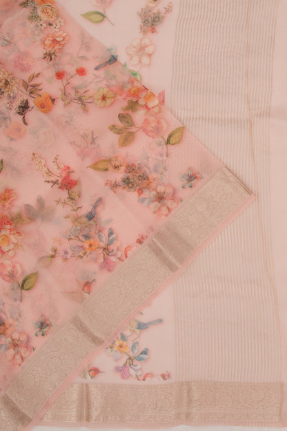 Organza Floral Printed Peach Saree
