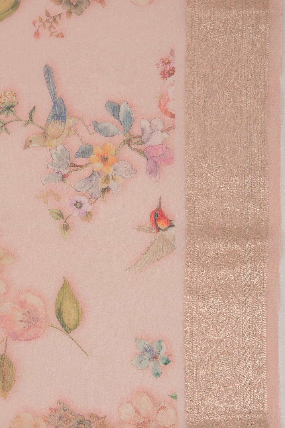 Organza Floral Printed Peach Saree
