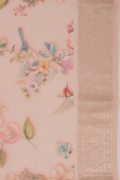Organza Floral Printed Peach Saree
