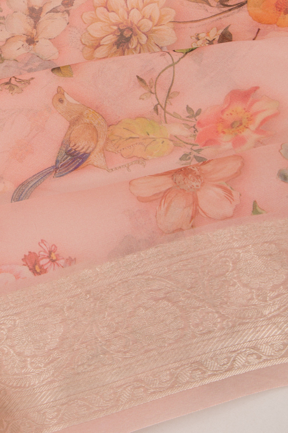 Organza Floral Printed Peach Saree