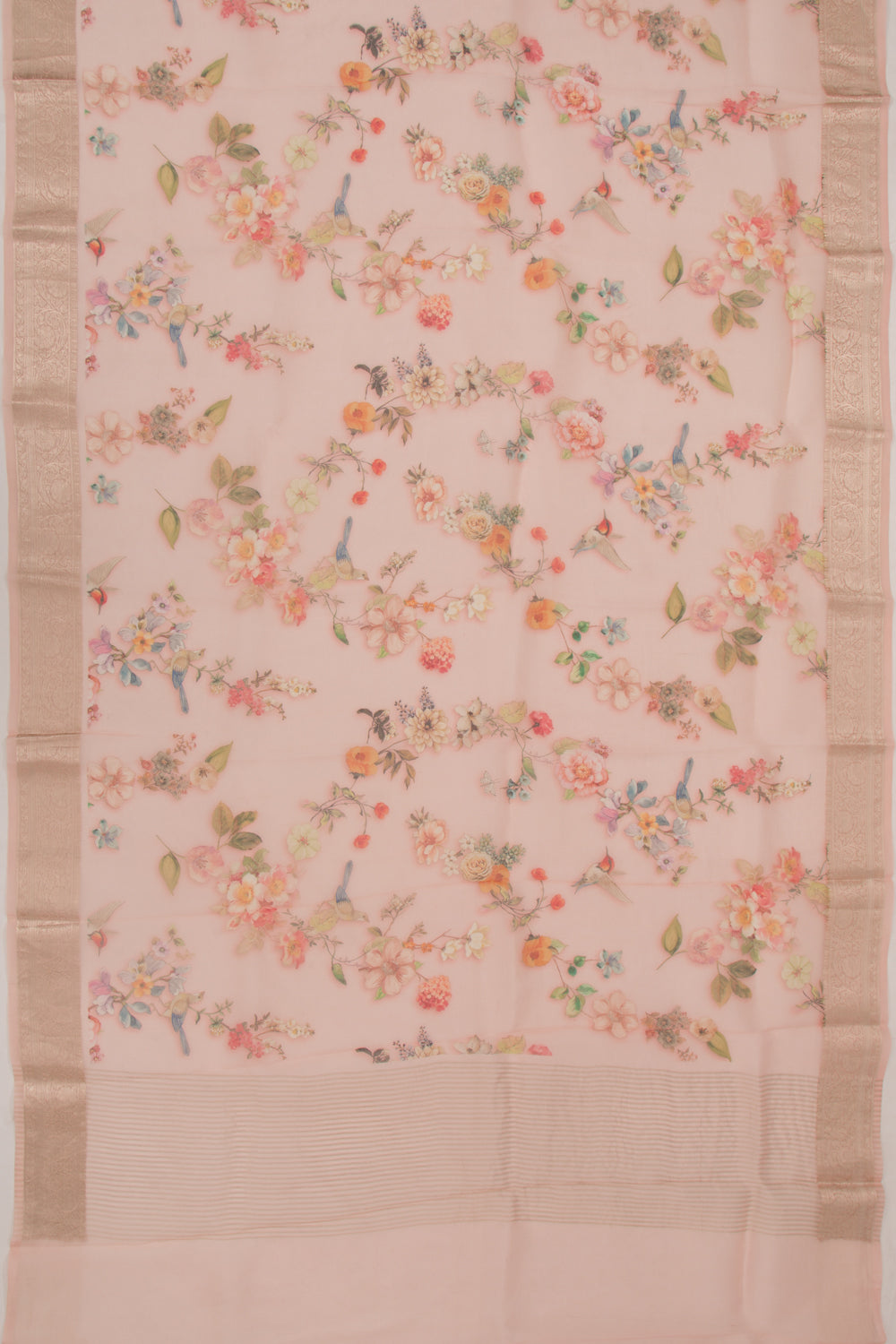 Organza Floral Printed Peach Saree