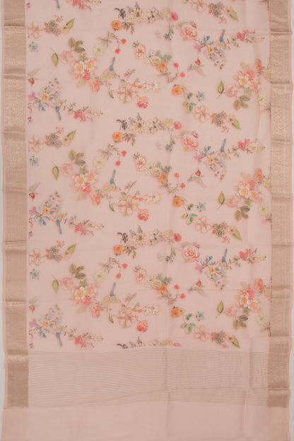Organza Floral Printed Peach Saree