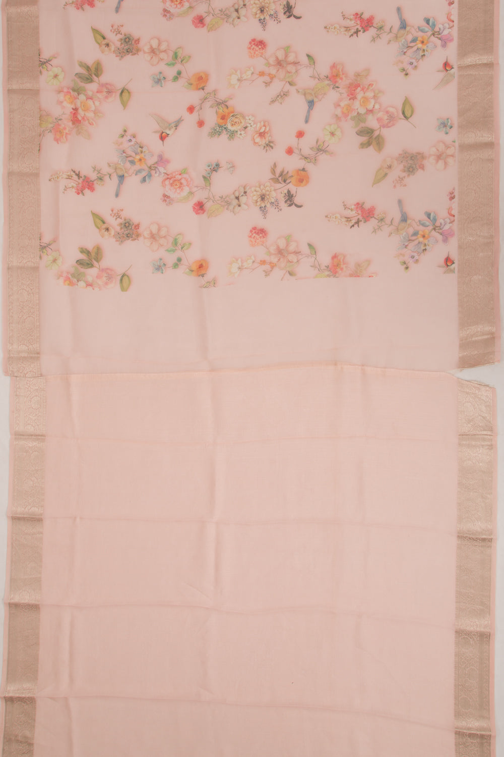 Organza Floral Printed Peach Saree