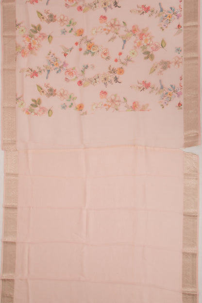 Organza Floral Printed Peach Saree