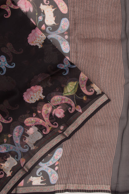Organza Pichwai Printed Black Saree