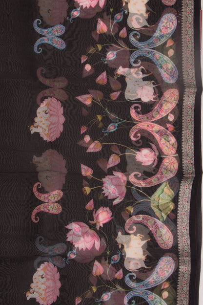 Organza Pichwai Printed Black Saree
