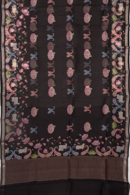 Organza Pichwai Printed Black Saree