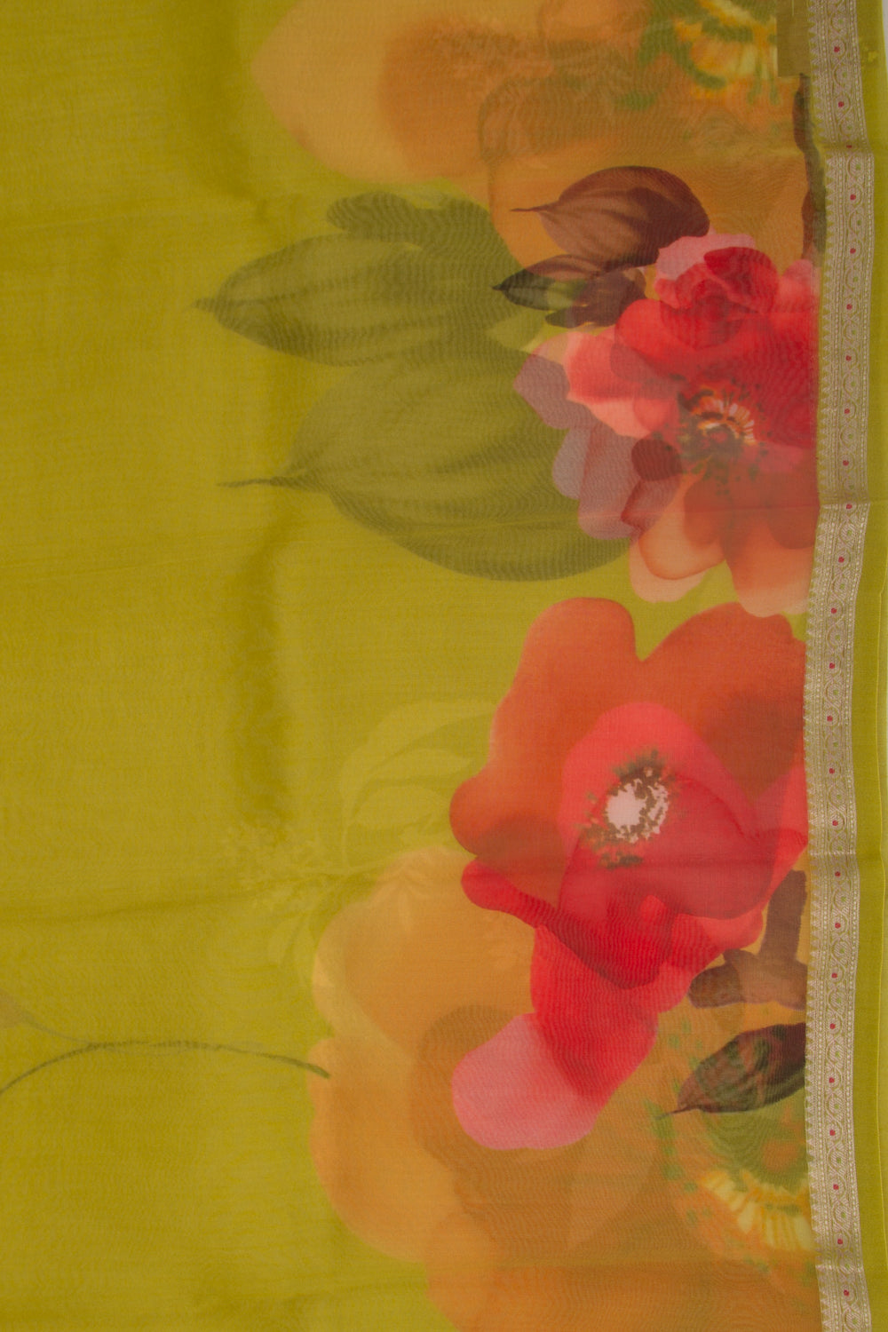 Organza Floral Printed Green Saree