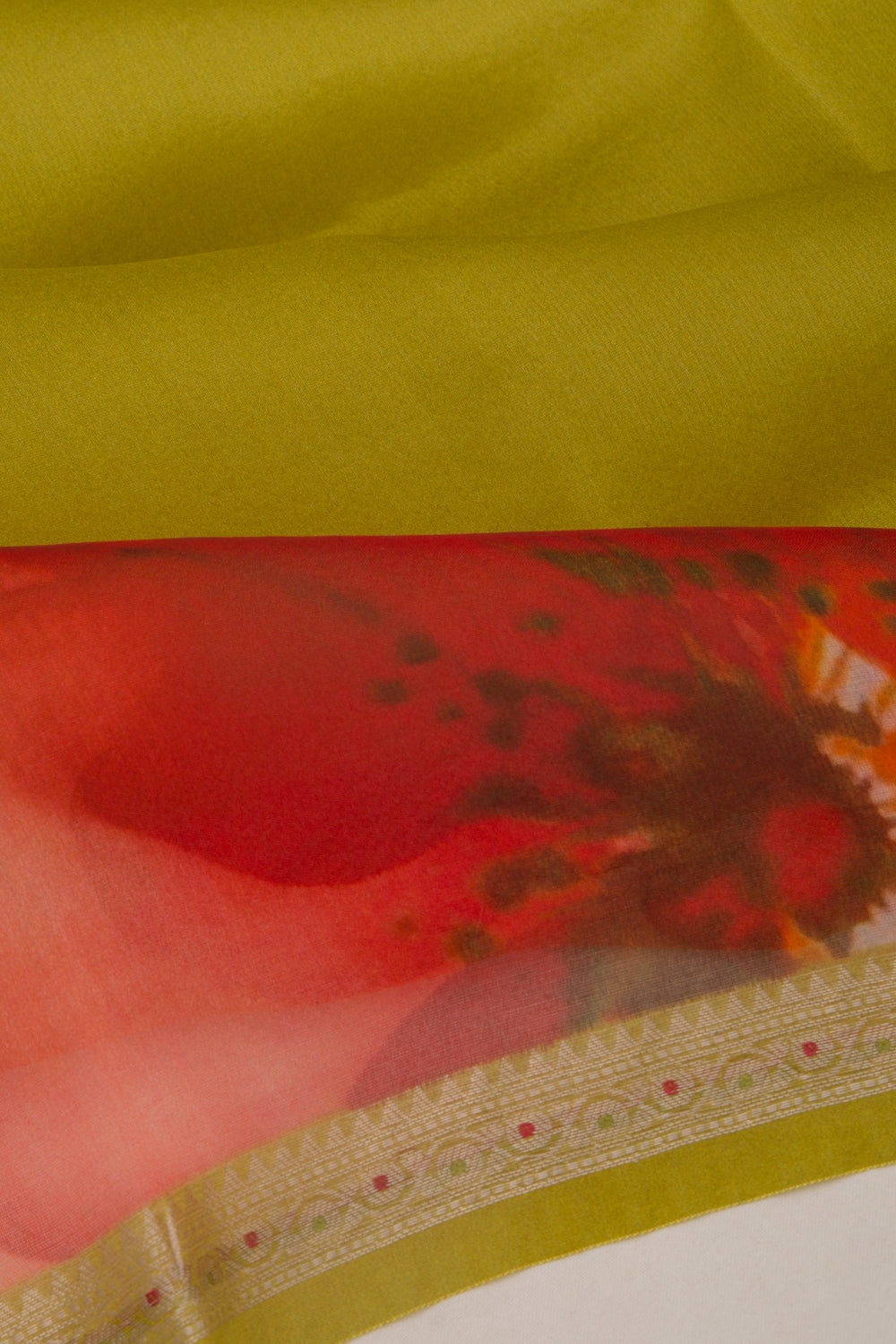 Organza Floral Printed Green Saree