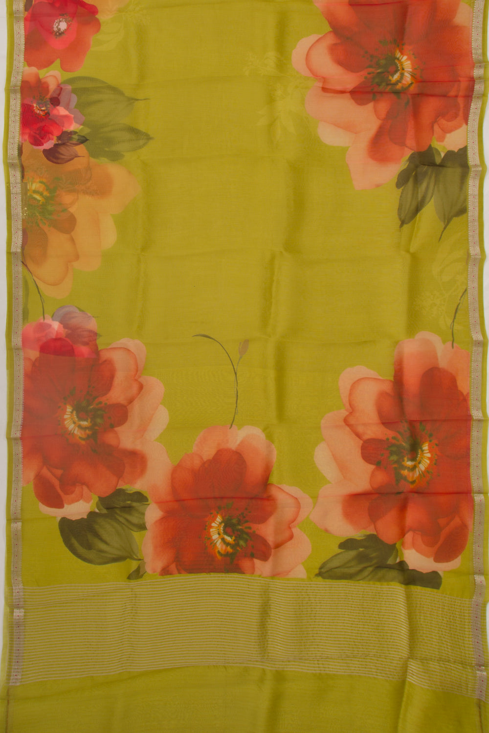 Organza Floral Printed Green Saree