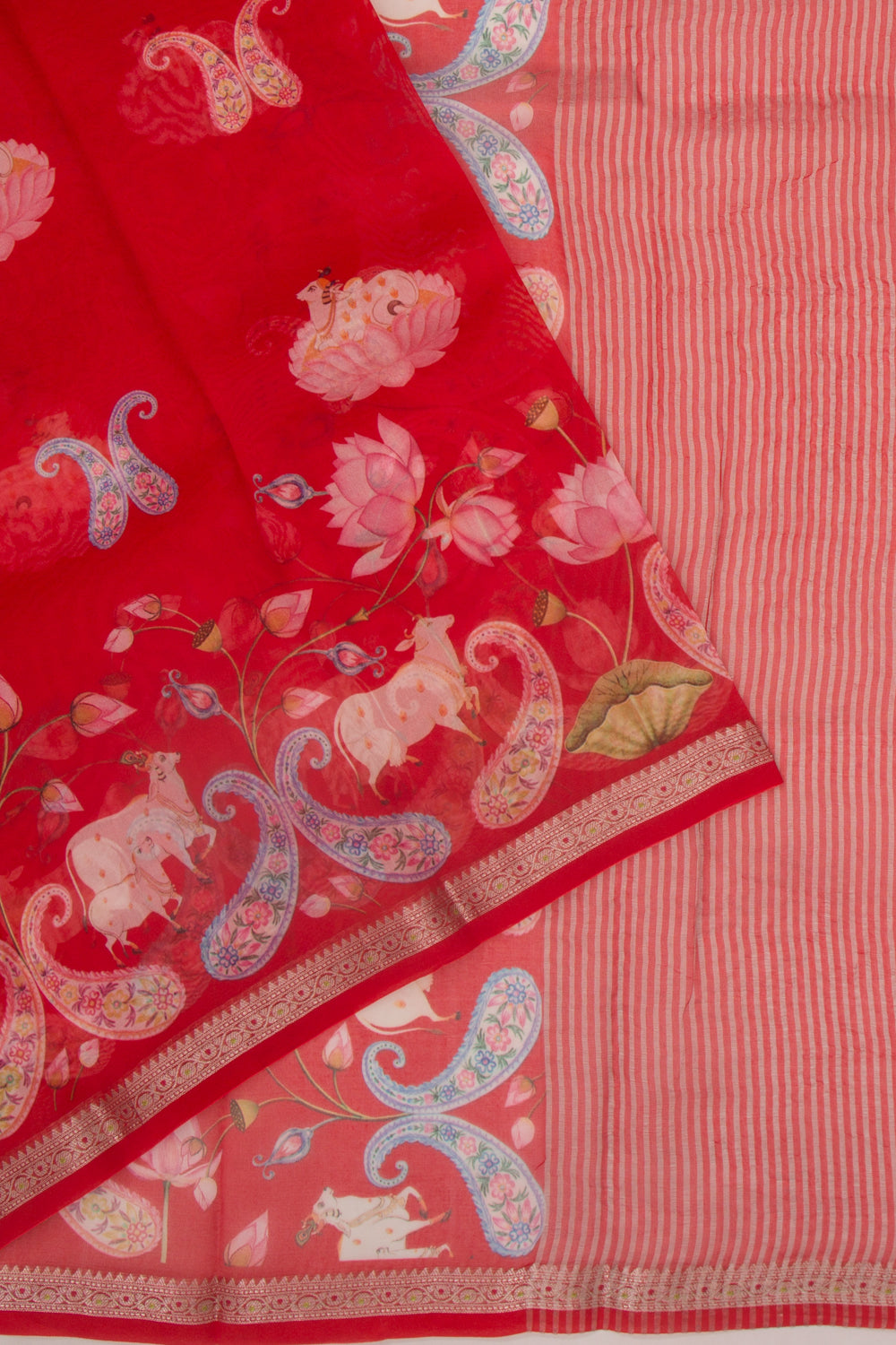Organza Pichwai Printed Red Saree