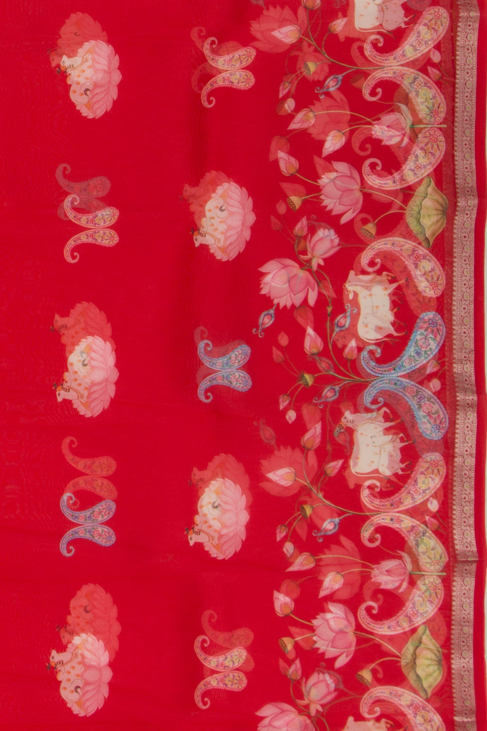 Organza Pichwai Printed Red Saree