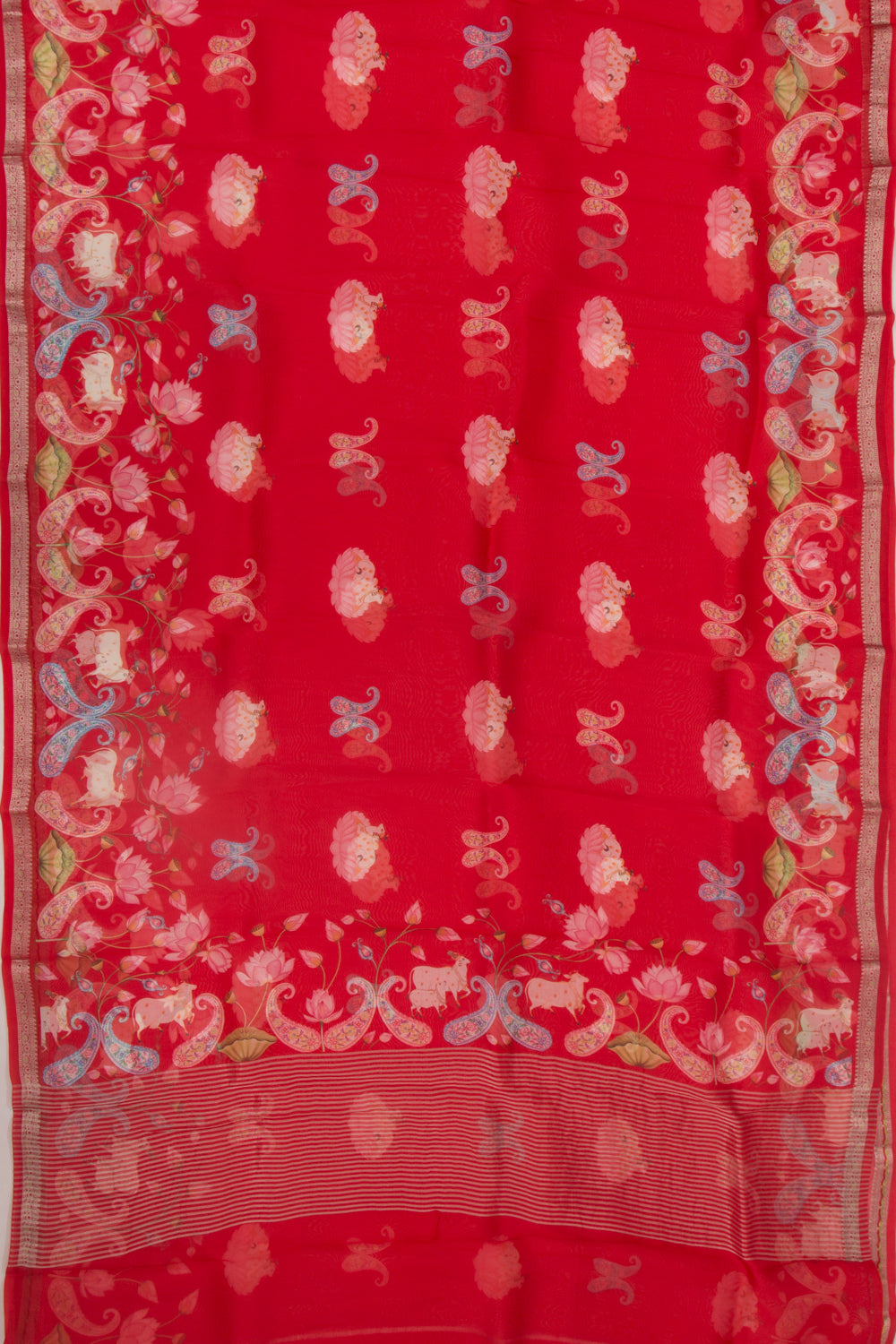 Organza Pichwai Printed Red Saree