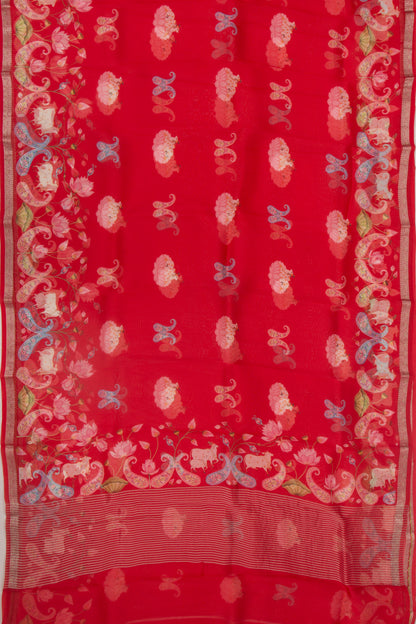 Organza Pichwai Printed Red Saree