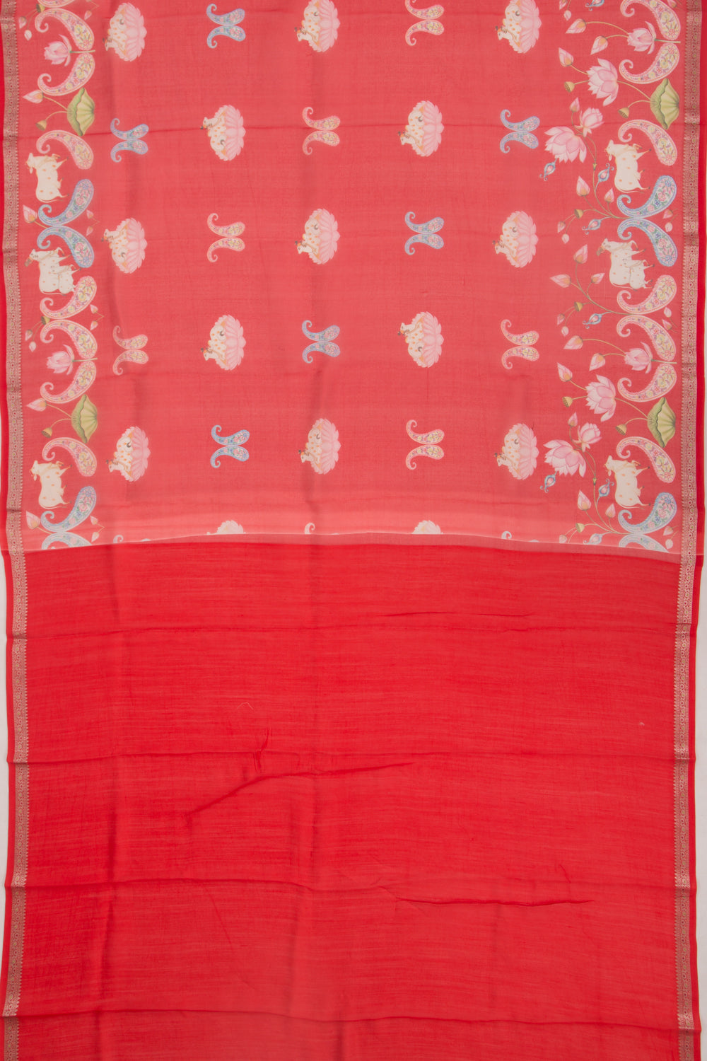 Organza Pichwai Printed Red Saree