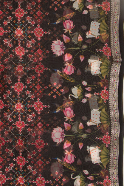 Organza Printed Black Saree