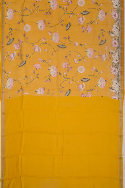 Organza Pichwai Printed Mustard Yellow Saree