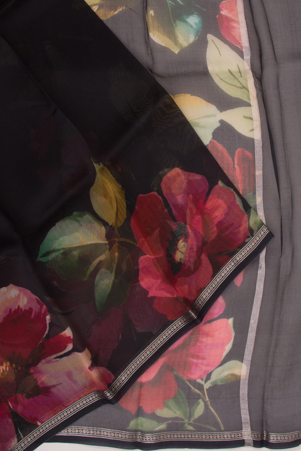 Organza Floral Printed Black Saree