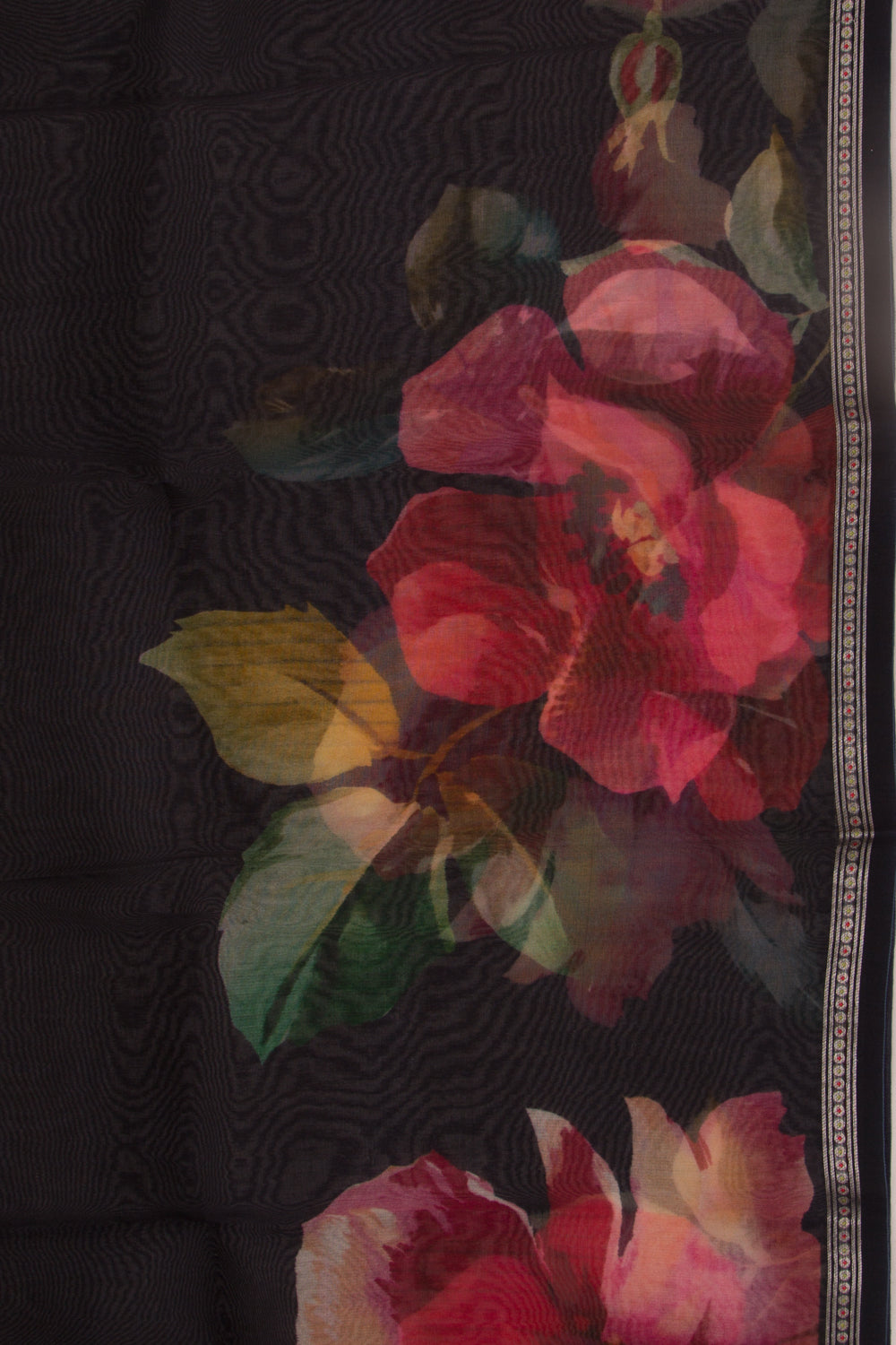 Organza Floral Printed Black Saree