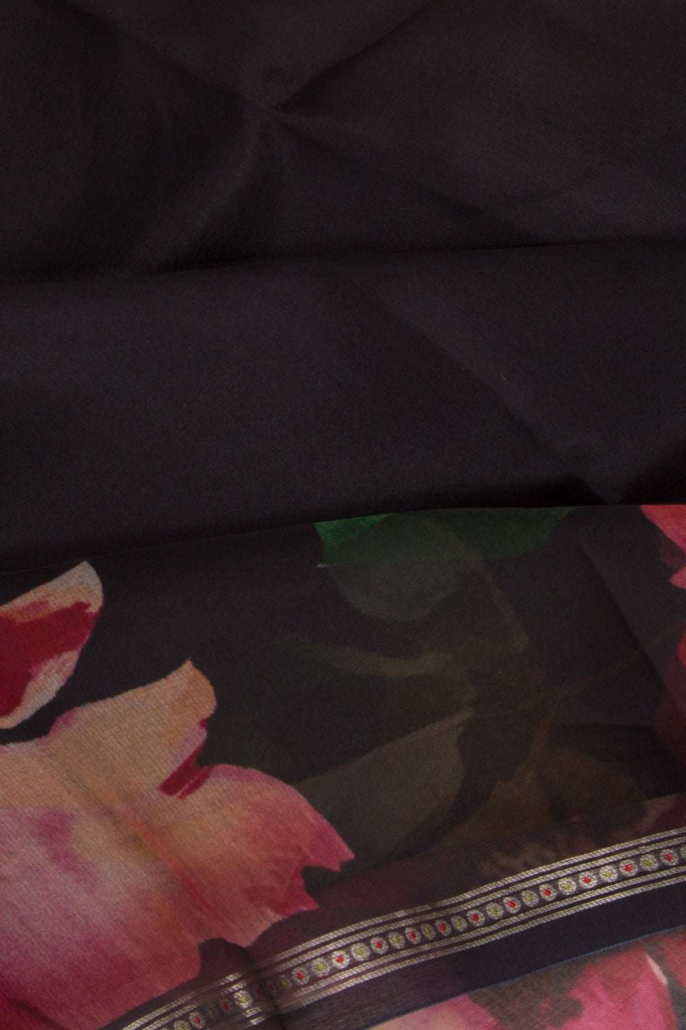 Organza Floral Printed Black Saree