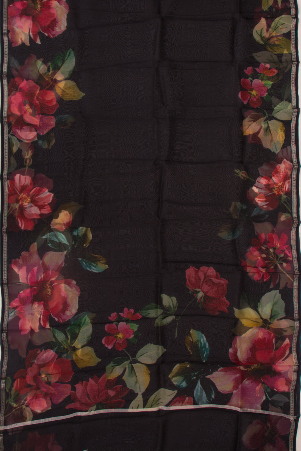 Organza Floral Printed Black Saree