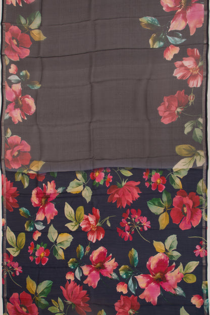 Organza Floral Printed Black Saree