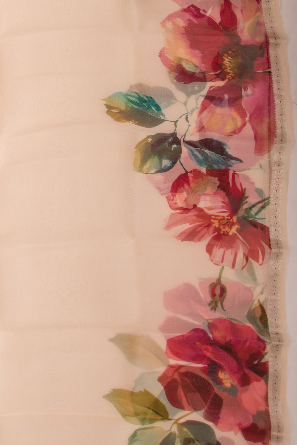 Organza Floral Printed Cream Saree