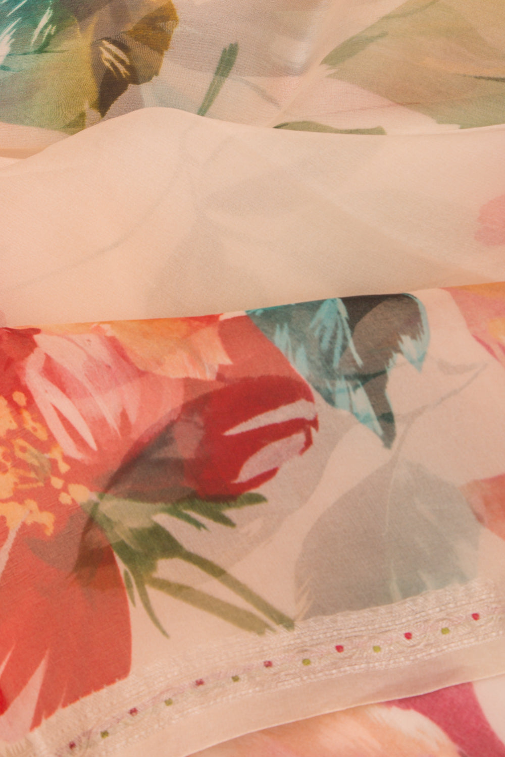 Organza Floral Printed Cream Saree
