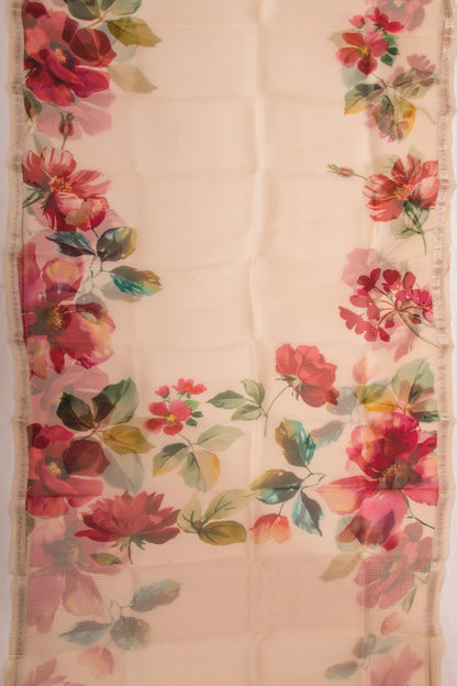 Organza Floral Printed Cream Saree