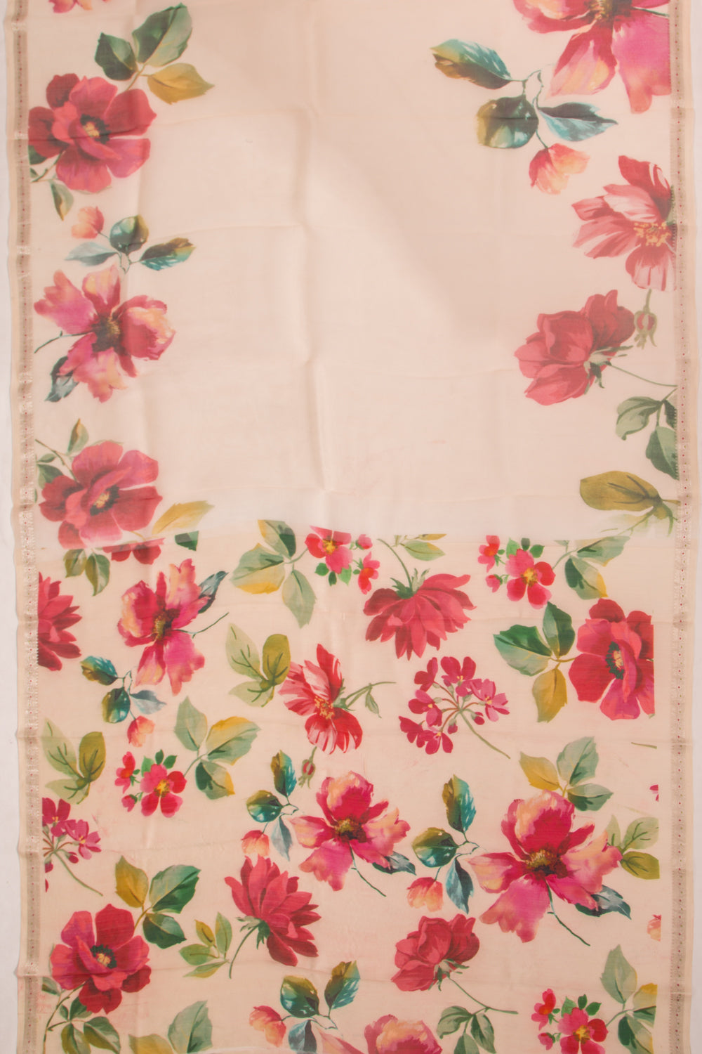 Organza Floral Printed Cream Saree