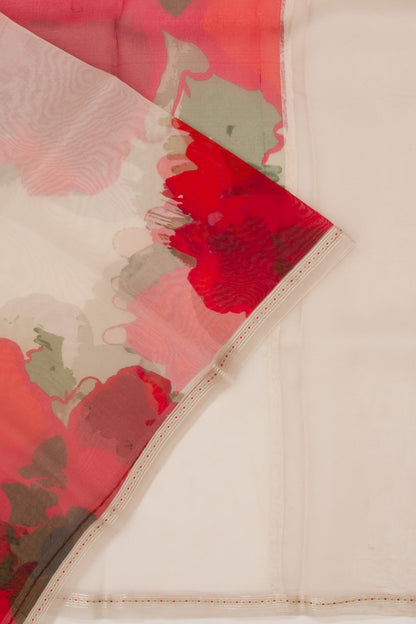 Organza Floral Printed Off White Saree