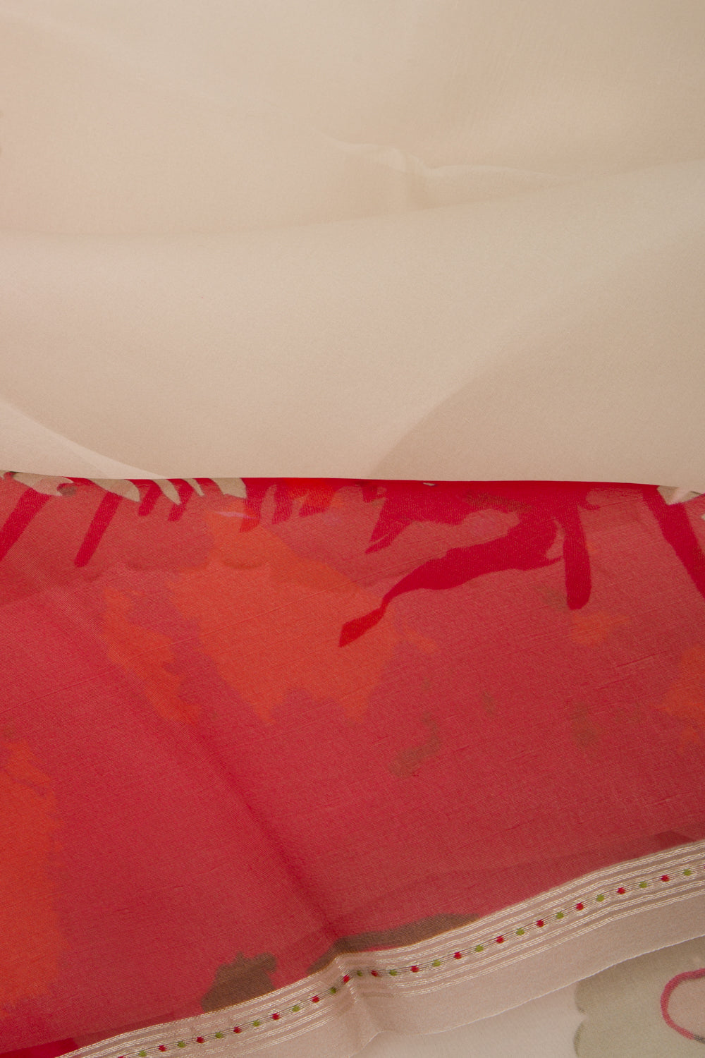 Organza Floral Printed Off White Saree