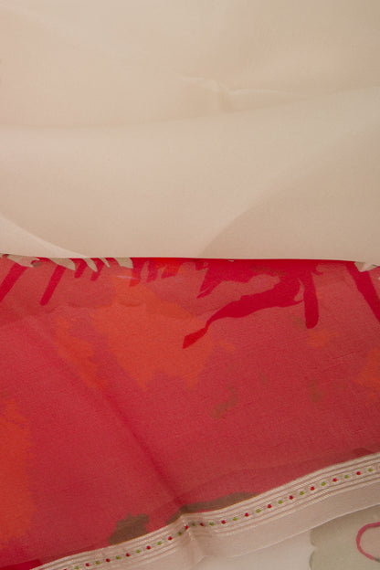 Organza Floral Printed Off White Saree
