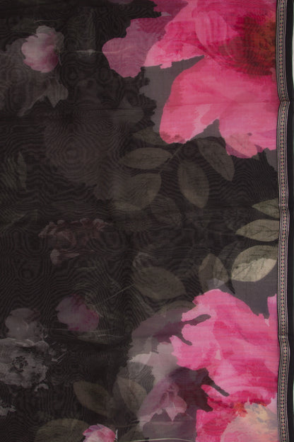Organza Floral Printed Black Saree