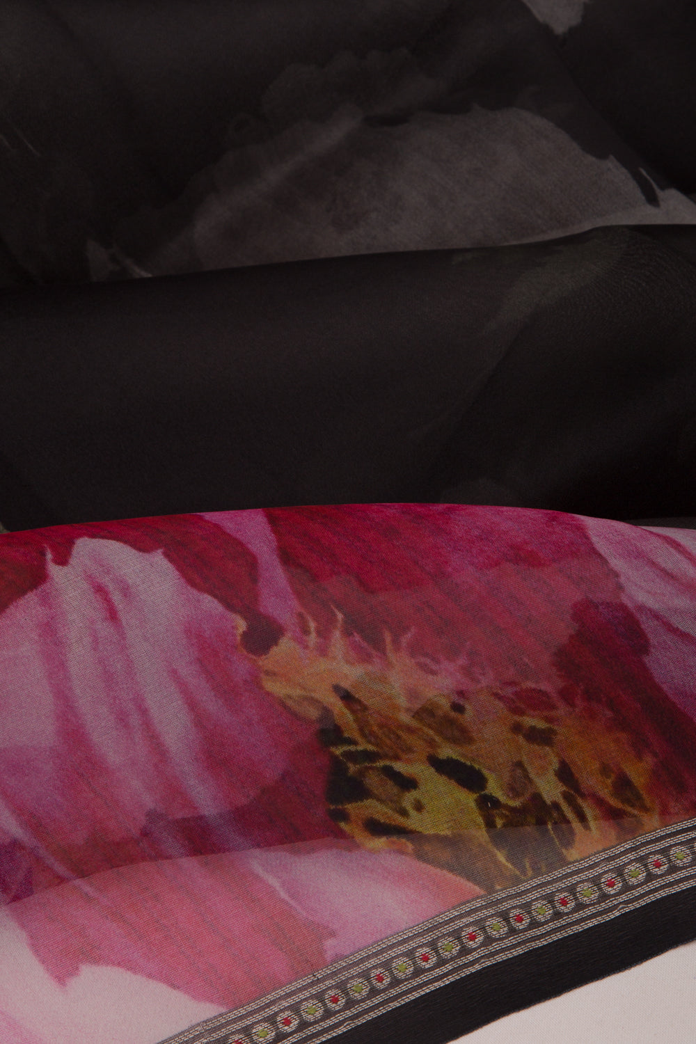 Organza Floral Printed Black Saree