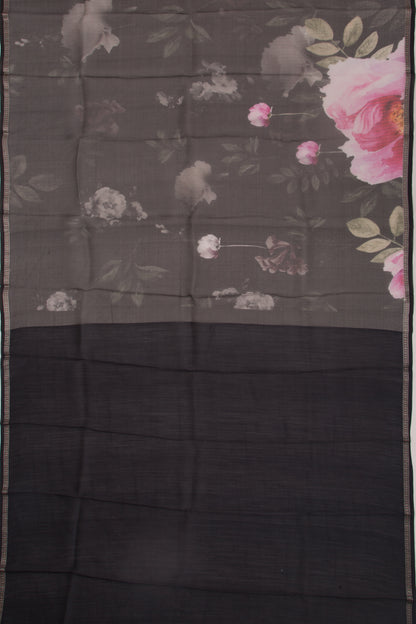 Organza Floral Printed Black Saree