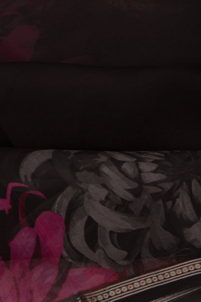 Organza Plain Black Saree