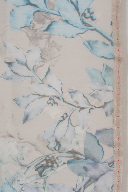 Organza Floral Printed White Saree