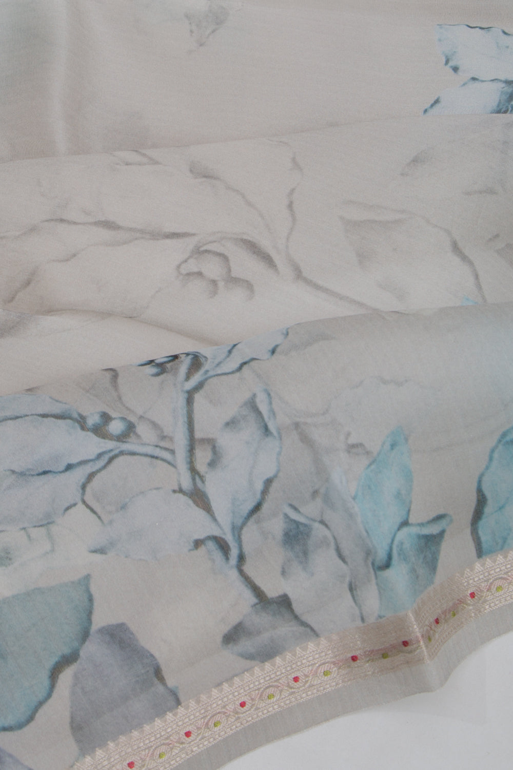 Organza Floral Printed White Saree