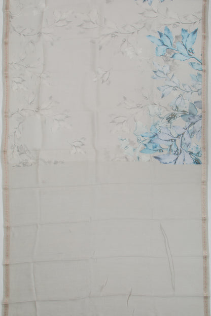 Organza Floral Printed White Saree
