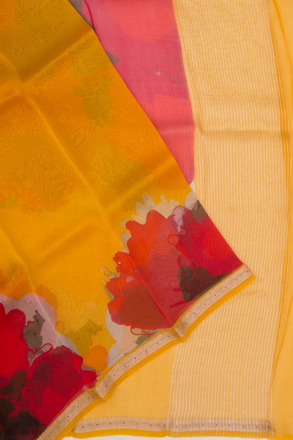 Organza Floral Printed Yellow Saree