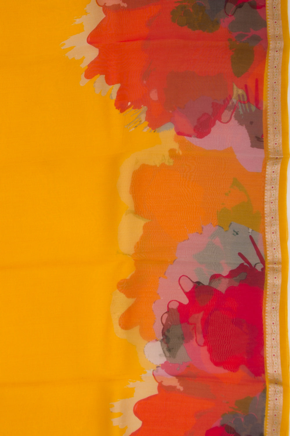 Organza Floral Printed Yellow Saree