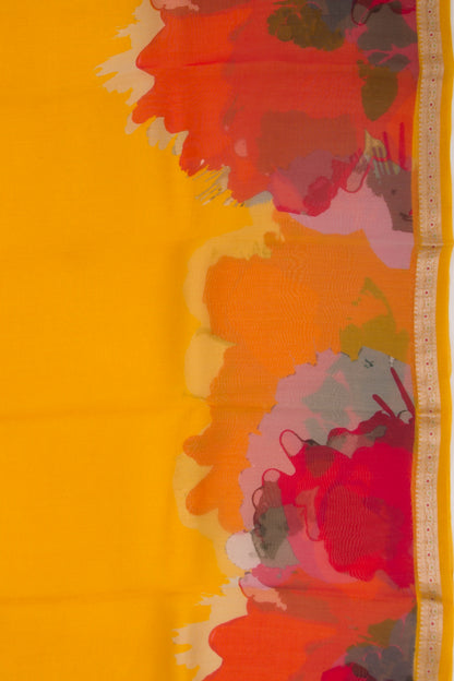 Organza Floral Printed Yellow Saree