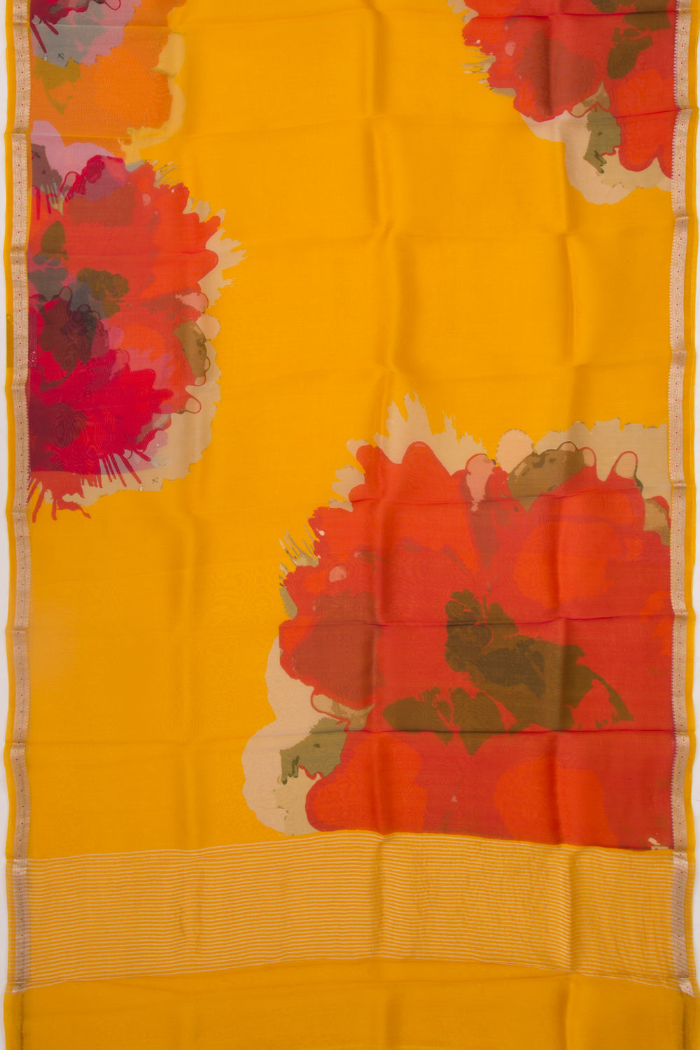 Organza Floral Printed Yellow Saree